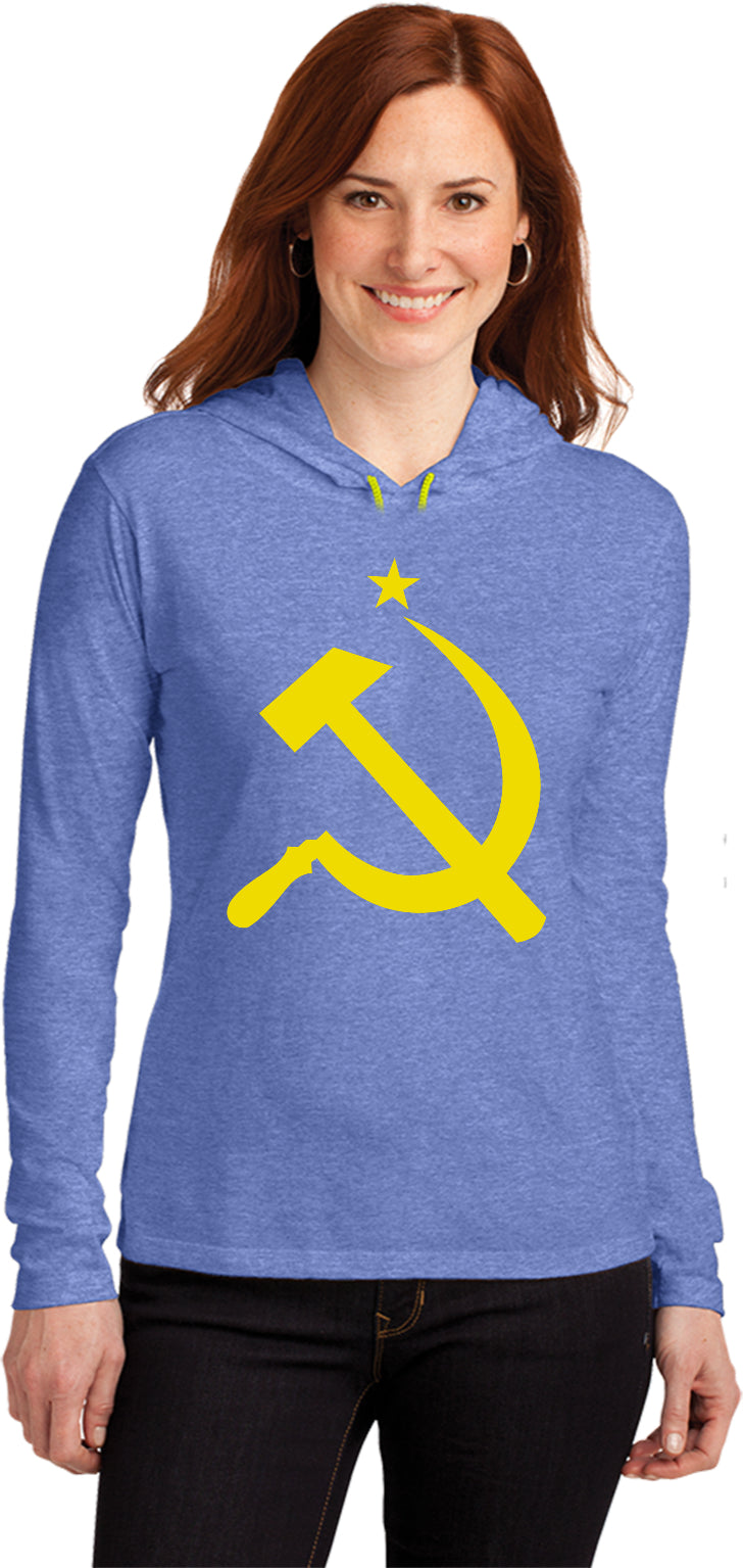 Ladies Soviet Union Tee Yellow Hammer and Sickle Hooded Shirt