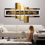 Abstract Painting Living Room Wall Art, Gold, 5 Pcs