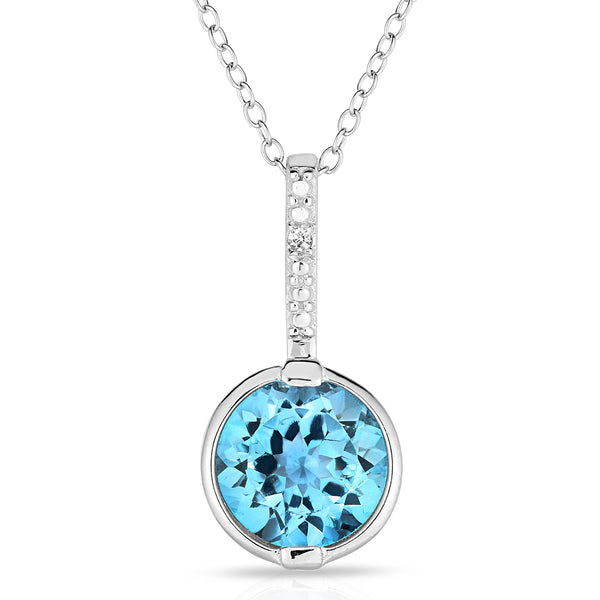 Bezel-Set Blue Topaz & Diamond Pendant