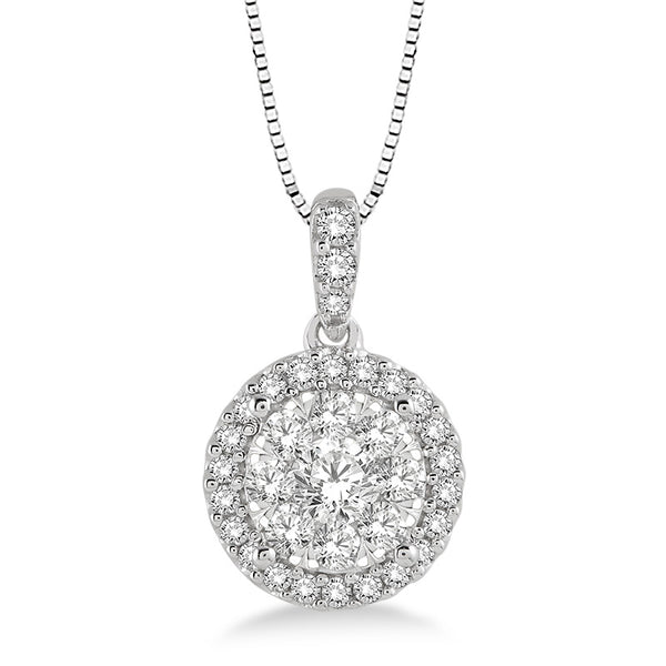 Diamond Halo Cluster Pendant- White Gold – Forever Today by Jilco