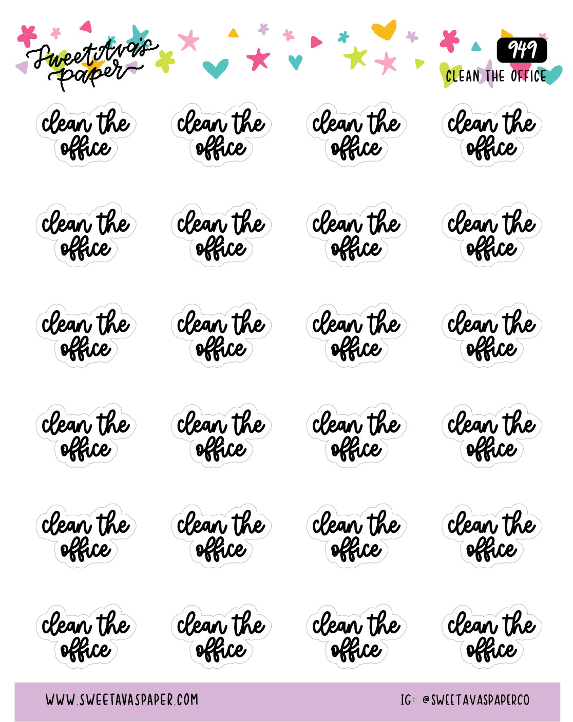 Clean The Office Planner Stickers - Script / Text - [949]