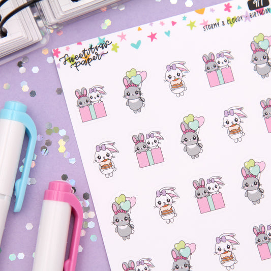 Looking Cute Planner Stickers - Stormy & Cloudy Bunnies - [919