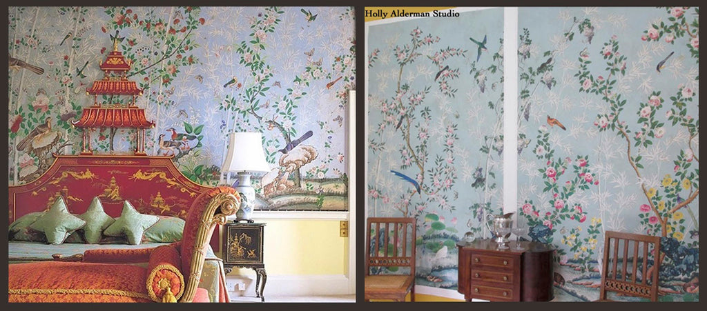 Holly Alderman, antique wallpaper Hamlen Collection, Chinoserie Prince of Wales, Brockett Hall