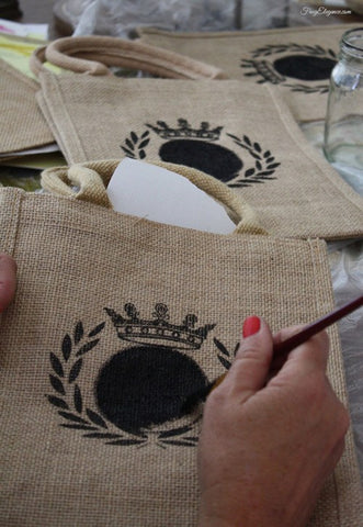 stenciled burlap bag project