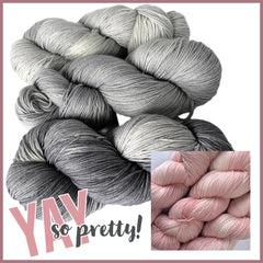 Silver lining fade set with Cherry Blossom peachy pink sock yarn