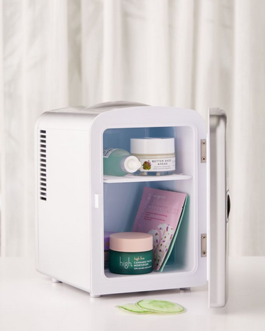 Skincare fridge with beauty products stored inside