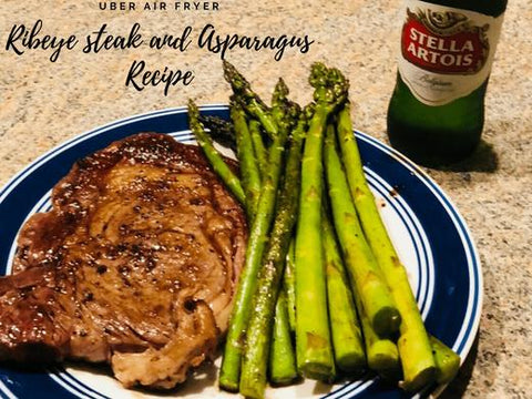 Air Fryer Ribeye Steak with Asparagus