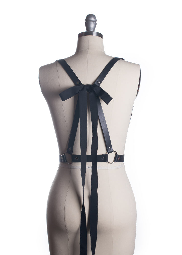 Apatico - Donna Harness - Ribbon Bow - Black Leather - Clear PVC