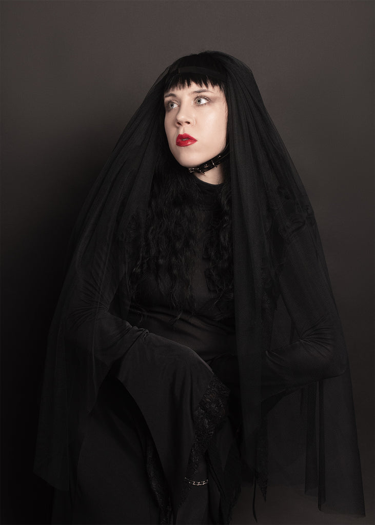 Apatico - Harness Veil Headpiece - Sheer Tulle - Gothic Shroud