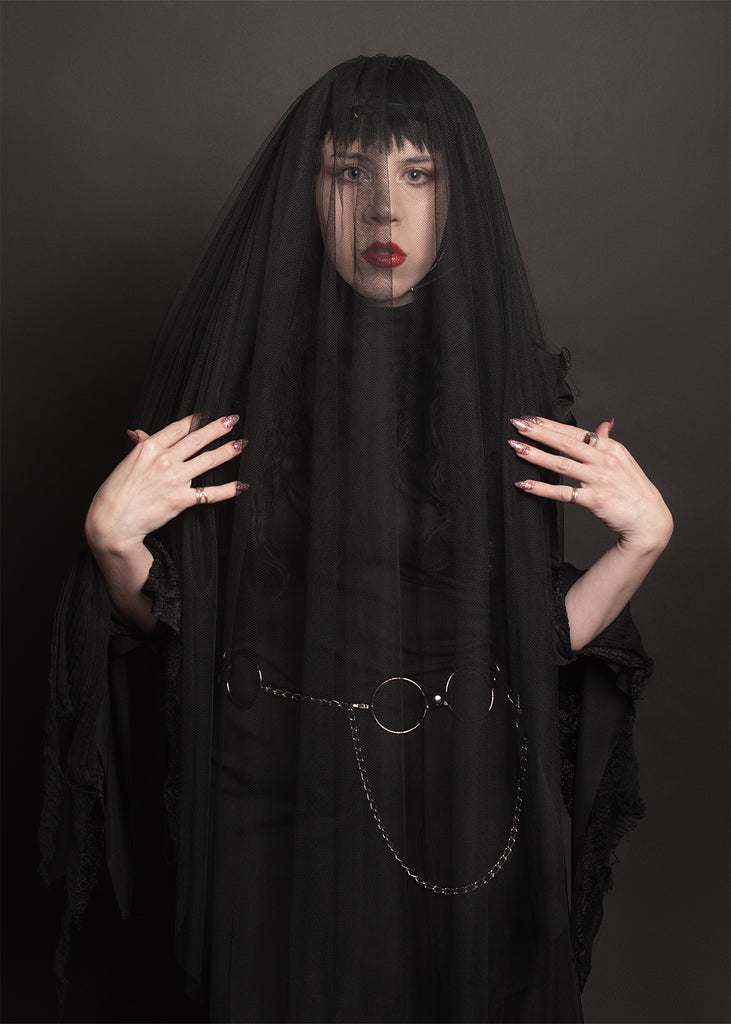 Apatico - Harness Veil Headpiece - Sheer Tulle - Gothic Shroud