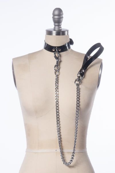 Apatico - Chain Leash & Collar Set - Gothic - Black PVC - Leather