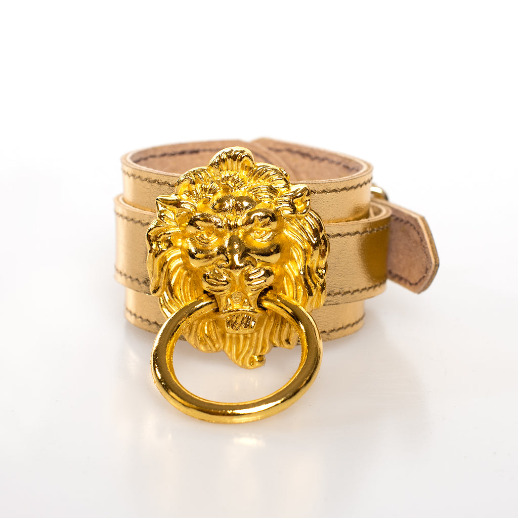 Apatico - Metallic Leo Lion Cuff Bracelet - Leather - Rose Gold Silver