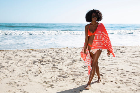 Turkish Beach Towel Red and White Ocean View