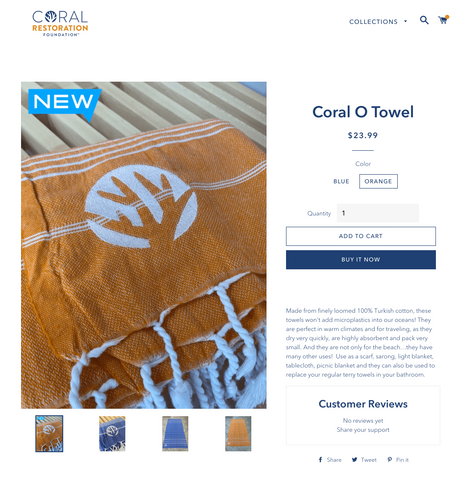 Florida orange and blue Coral Restoration Towel 