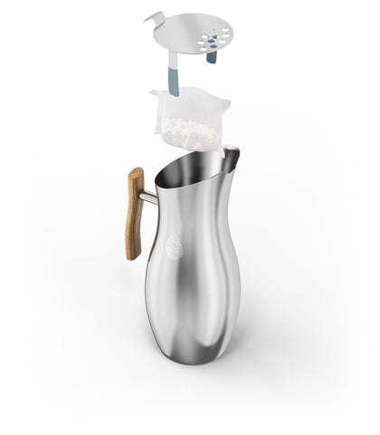 Prevent splashes with our stainless steel alkaline water pitcher with ice guard