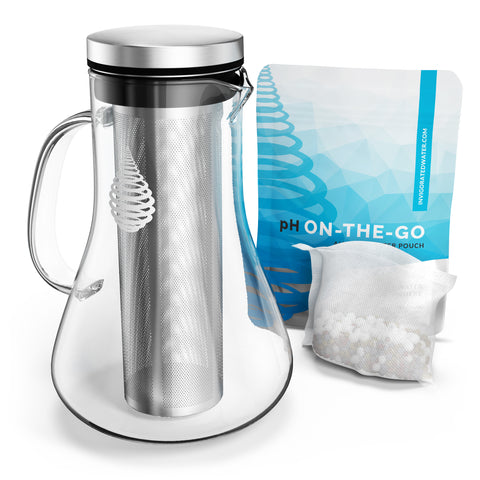 The pH Replenish Glass Water Pitcher Makes Water Alkaline and removes Fluoride