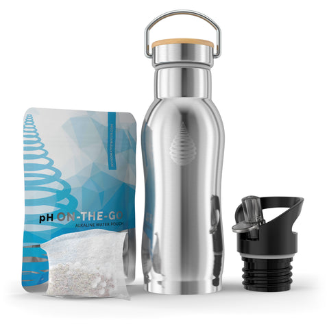 Stainless steel water bottle with alkaline water filter