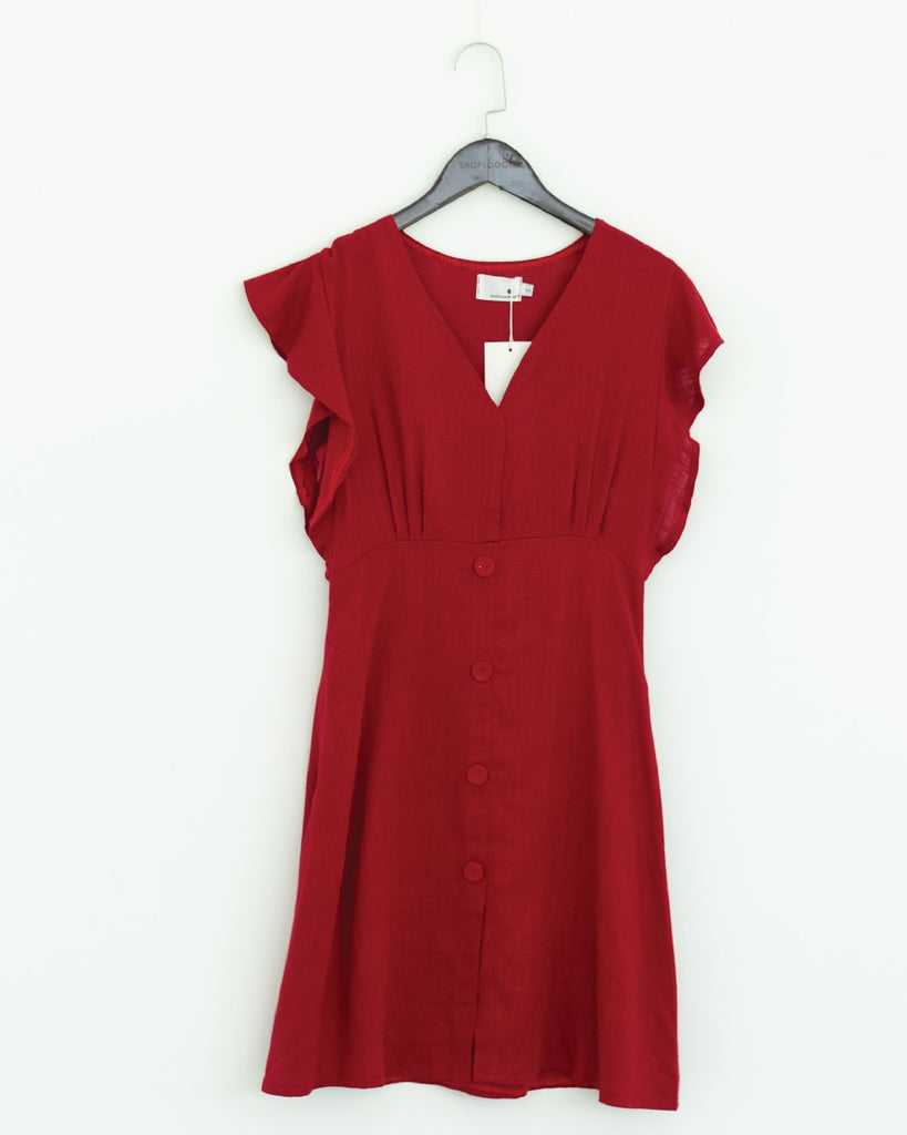 Liana Ruffle Sleeve Mini Dress (Red)