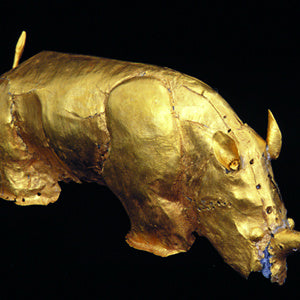 Mapungubwe gold rhino at the SA Art exhibition at the British Museum