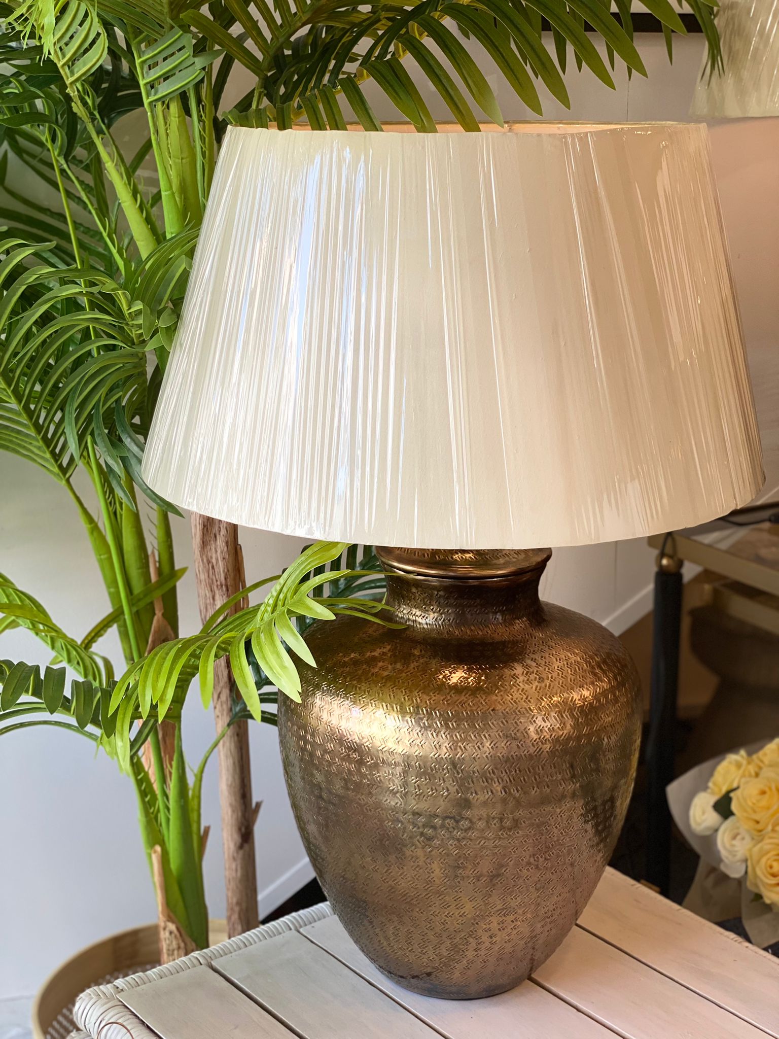 beaten metal table lamp