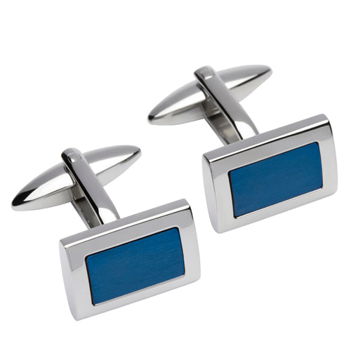 Rectangular cufflinks in stainless steel with blue IP plating