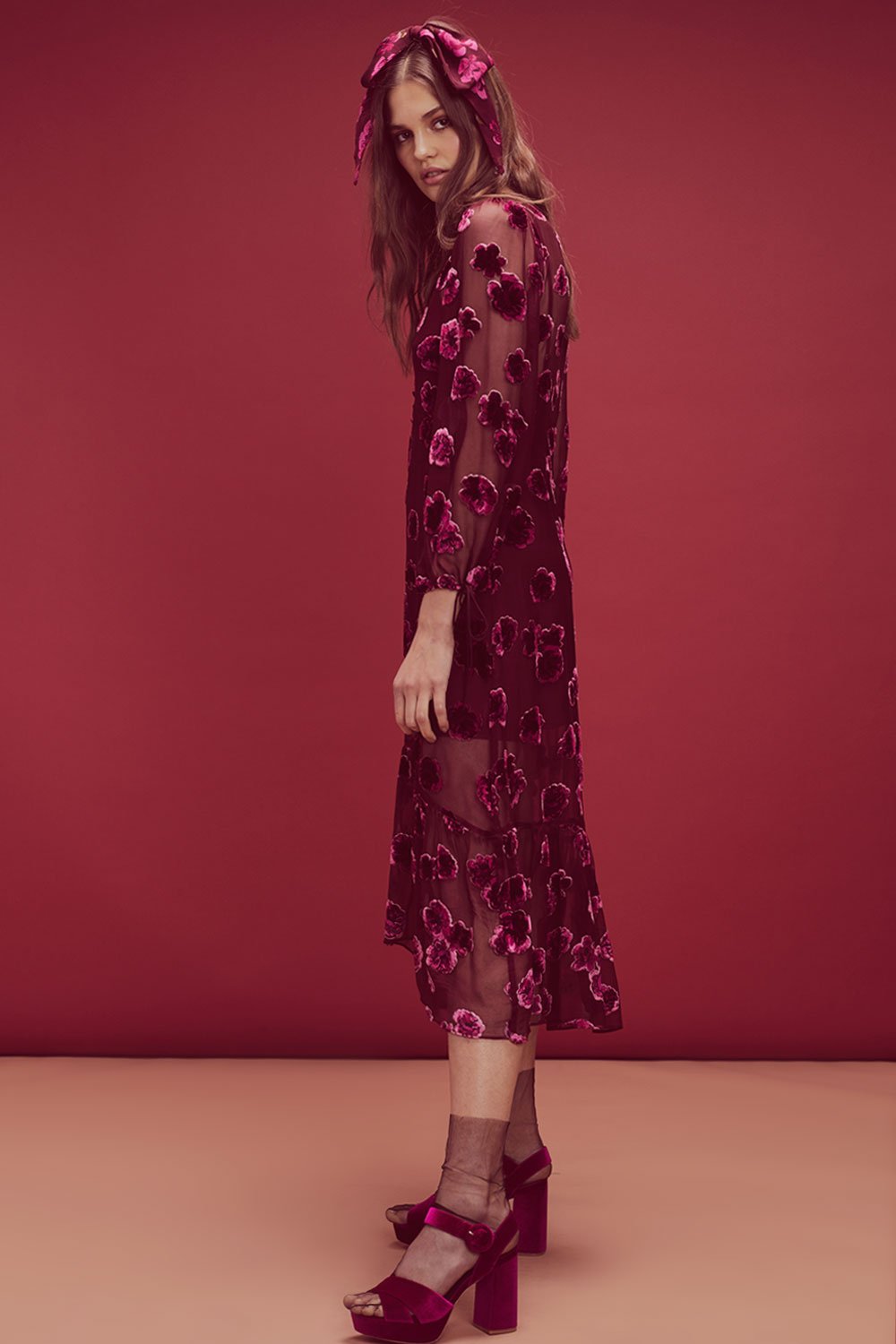 sophie velvet floral midi dress