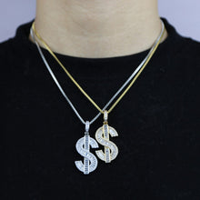 Load image into Gallery viewer, New Solid Dollar Letter Pendant Necklace Men Women 5mm Tennis Chain Hip Hop Punk Jewelry Gold Silver Color Choker
