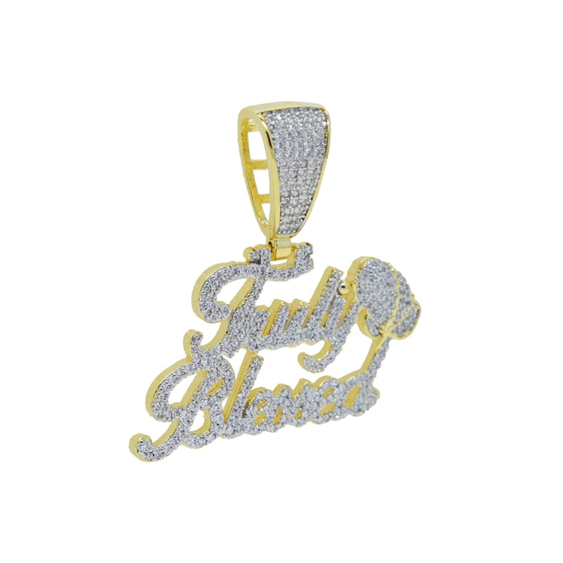 CZ Letters Truly Blessed Pendant Necklace Gold Silver Color Zircon Charm Necklace Men's Women Hip Hop Jewelry