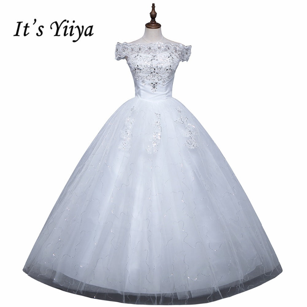 Free Shipping Yiiya 2016 Red White Boat Neck Wedding Dresses Princess