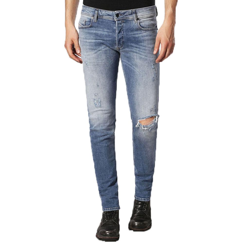 Diesel Sleenker 084GL Distressed Skinny Jeans - Light Blue