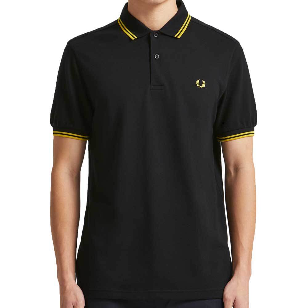 fred perry polo shirt black and yellow