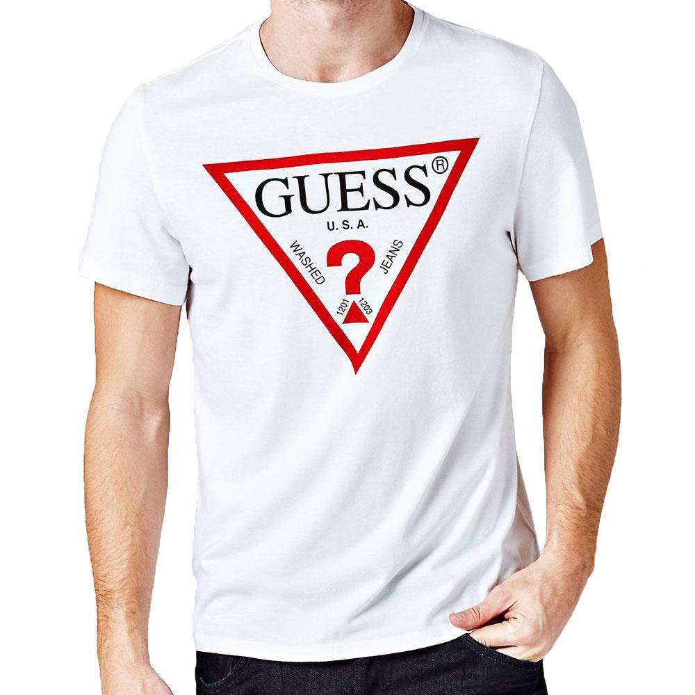 Guess Mens Original Logo Triangle T Shirt White