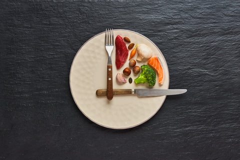 cutlery showing time on a plate with food