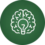 Icon of a lightbulb inside a brain on a green background.
