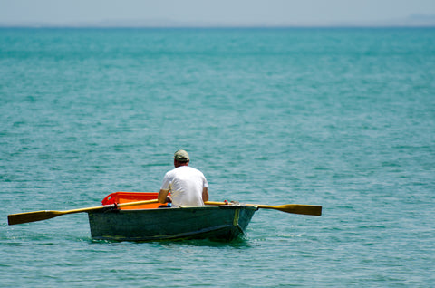 man rowing boat on the lake