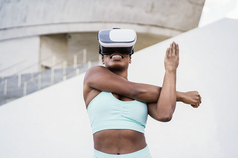 woman doing VR stretching exercises