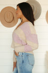Call Me Later Button Down Striped Cardigan ~ Beige/Lilac