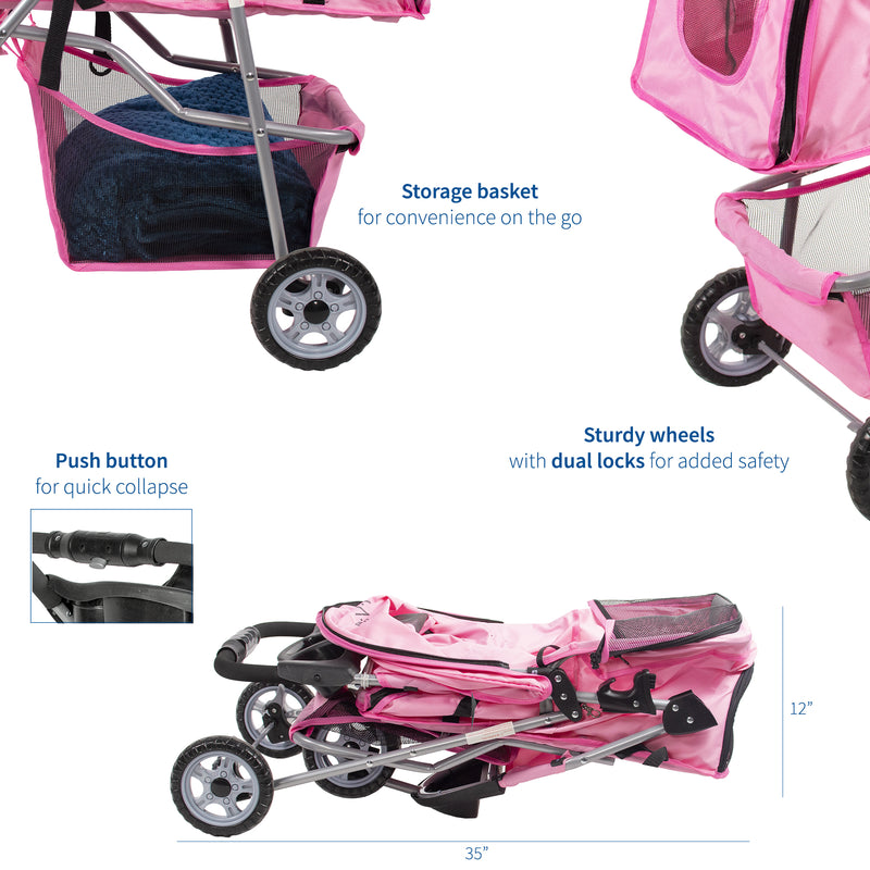 pink 3 wheel stroller