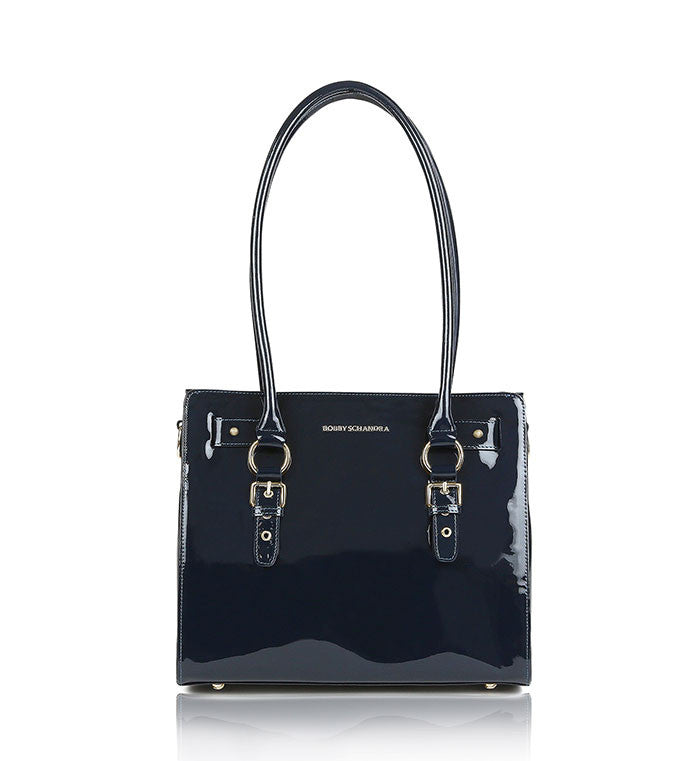 blue patent leather bag