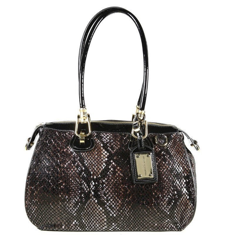 Brown Black Leopard Print Patent Leather Bag - Schandra