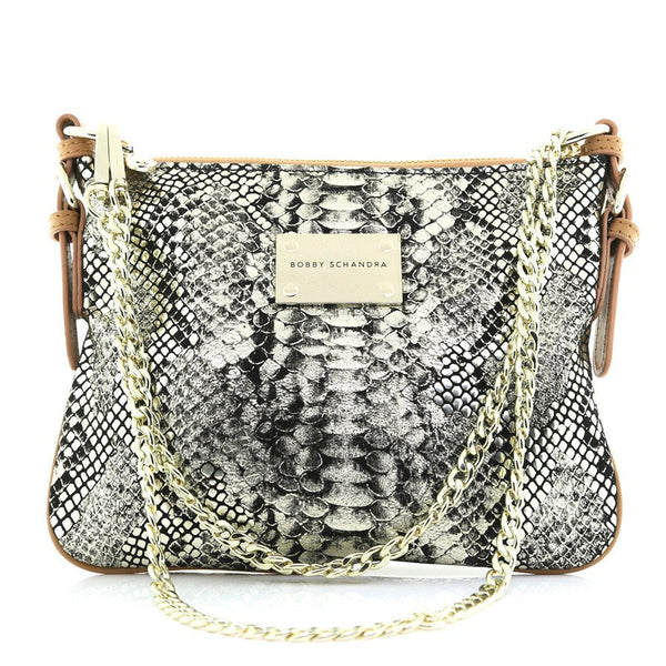 Gold Crocodile Print Designer Handbag Messenger Crossbody Bag - Schandra