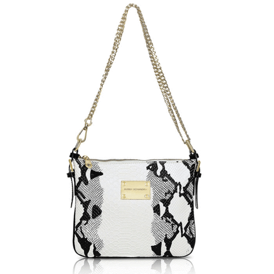 Designer Gold and Black Python Print Leather Cross body Handbag - Schandra