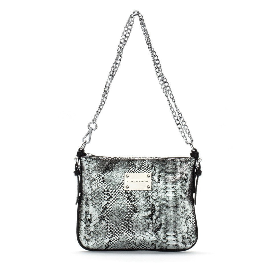 Silver and Black Python Print Leather Crossbody messenger bag - Schandra