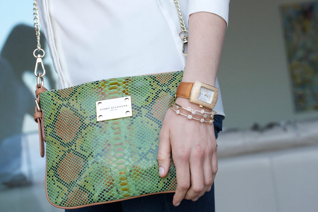 Teal Blue Gold Leather Designer Handbag Crossbody Messenger - Schandra