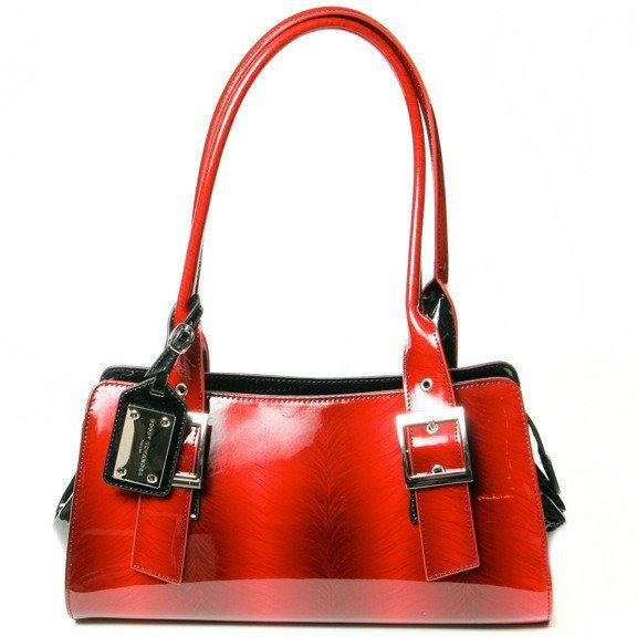 Black and Red Handbag Patent Leather Purse Small Tote Bag 