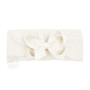 Wide Headband with 4.5" Signature Grosgrain Bow - Antique White - Liam & Lilly