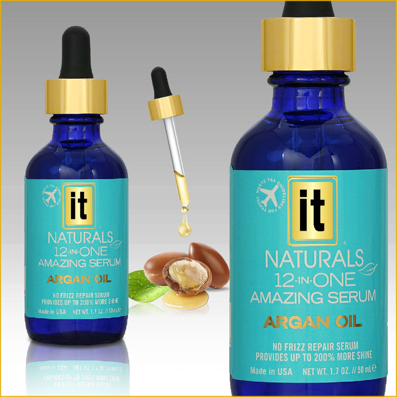 IT Naturals 12-in-One Amazing Serum with Argan Oil Dropper Glass Bottle 1.7 Oz