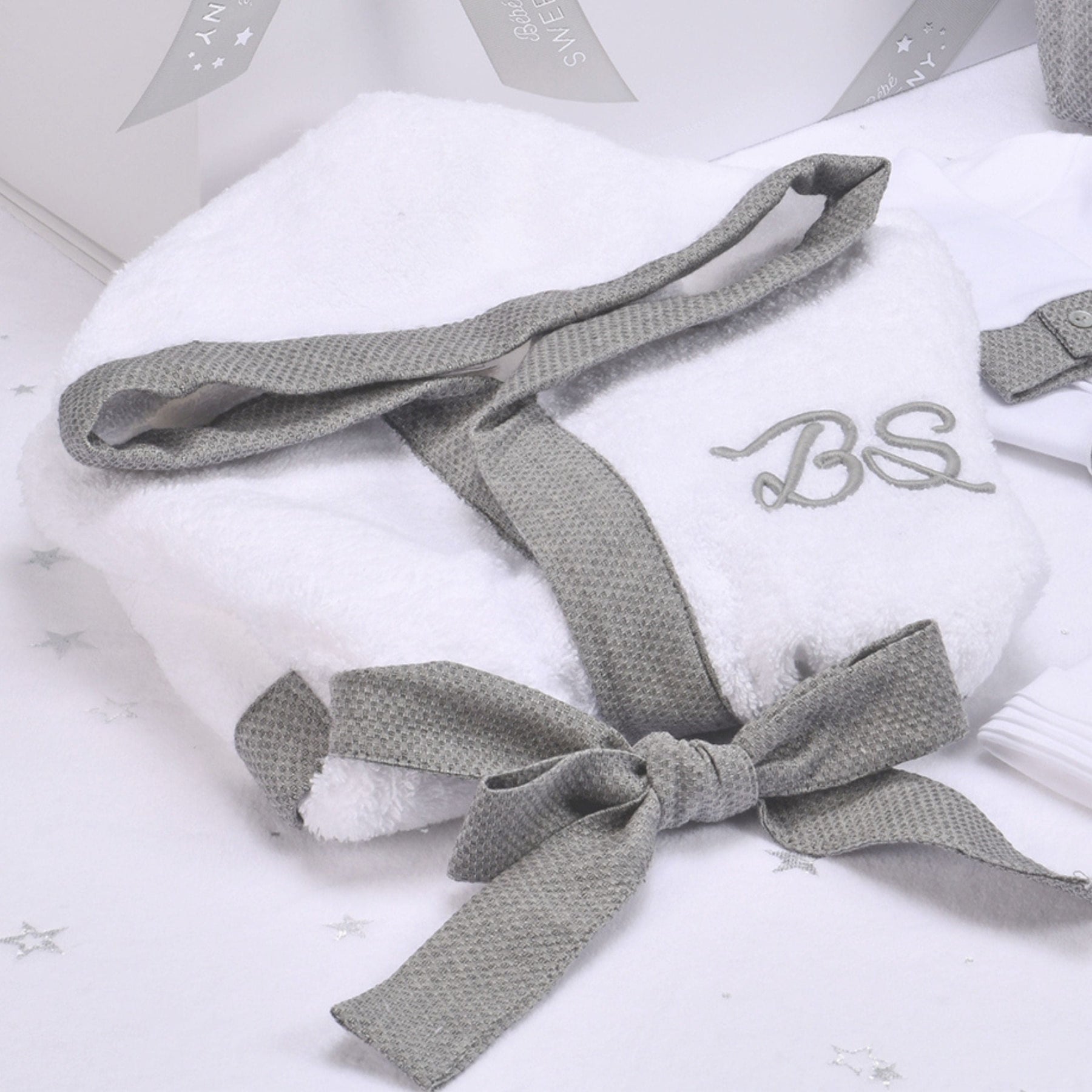 Mon Beau Trousseau White Bathrobe With Ultimate Grey Trim Bebe Sweeny