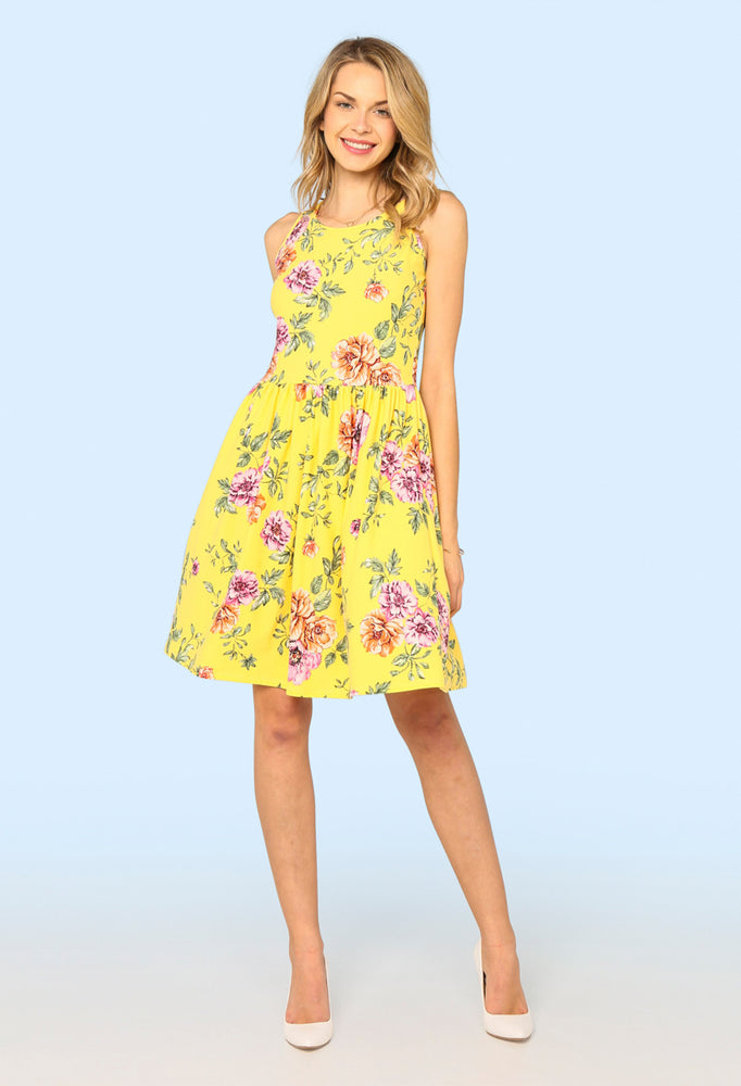 yellow floral tea dress