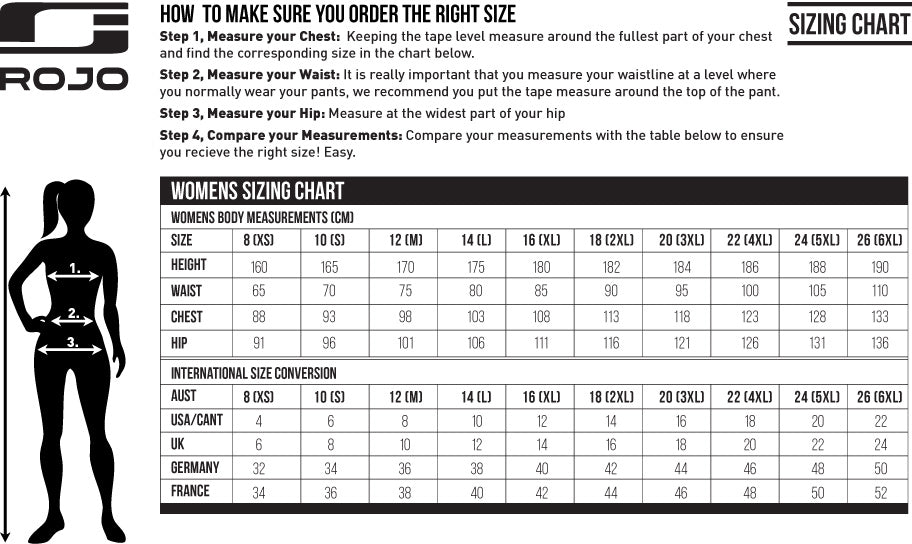 White Sierra Size Chart Pants